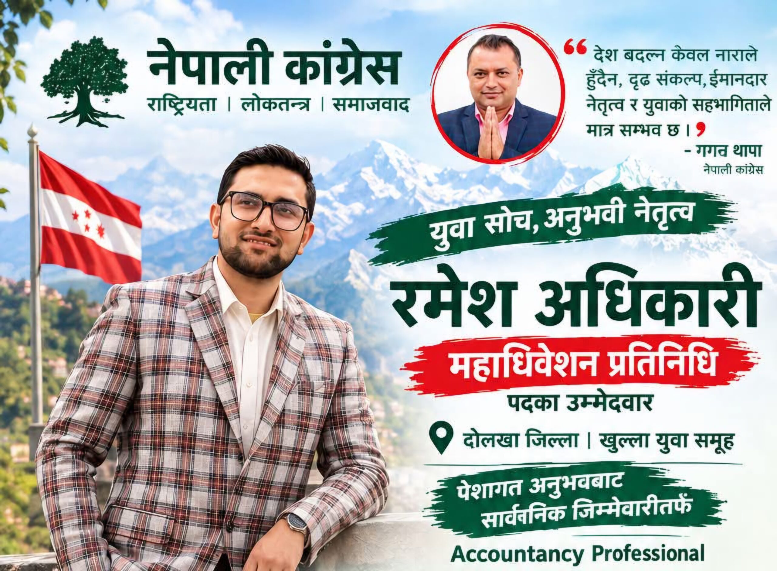 कांग्रेस महाधिवेशन: दोलखाबाट महाधिवेशन प्रतिनिधिमा रमेश अधिकारीको उम्मेदवारी